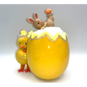 Vintage Chick Holding Egg Plante & Tumbling Bunny Deb O. Original Designs OOAK